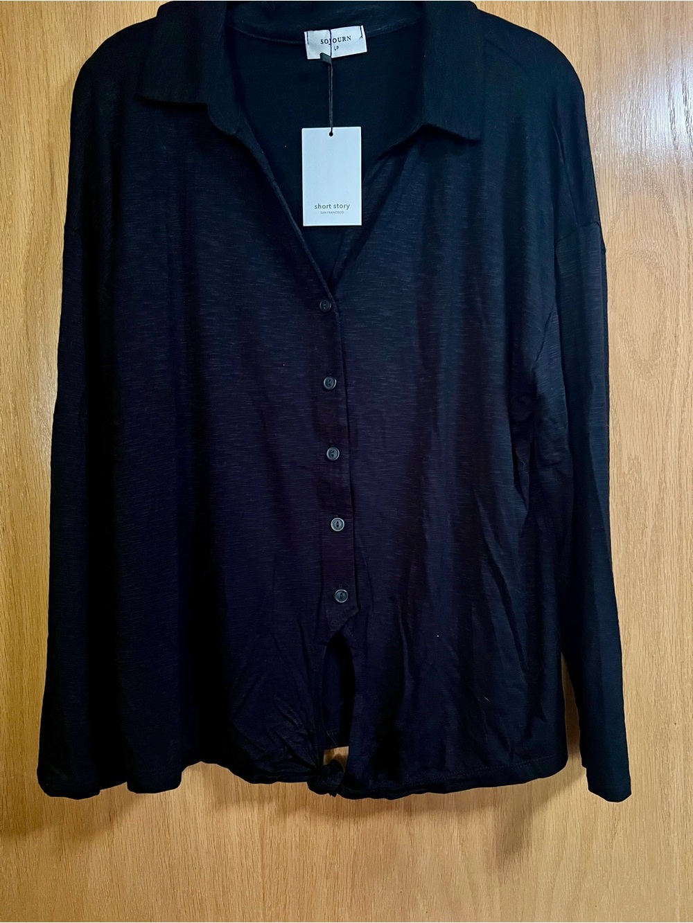 NWT- Sojourn- tie front Black Button-Up knit top